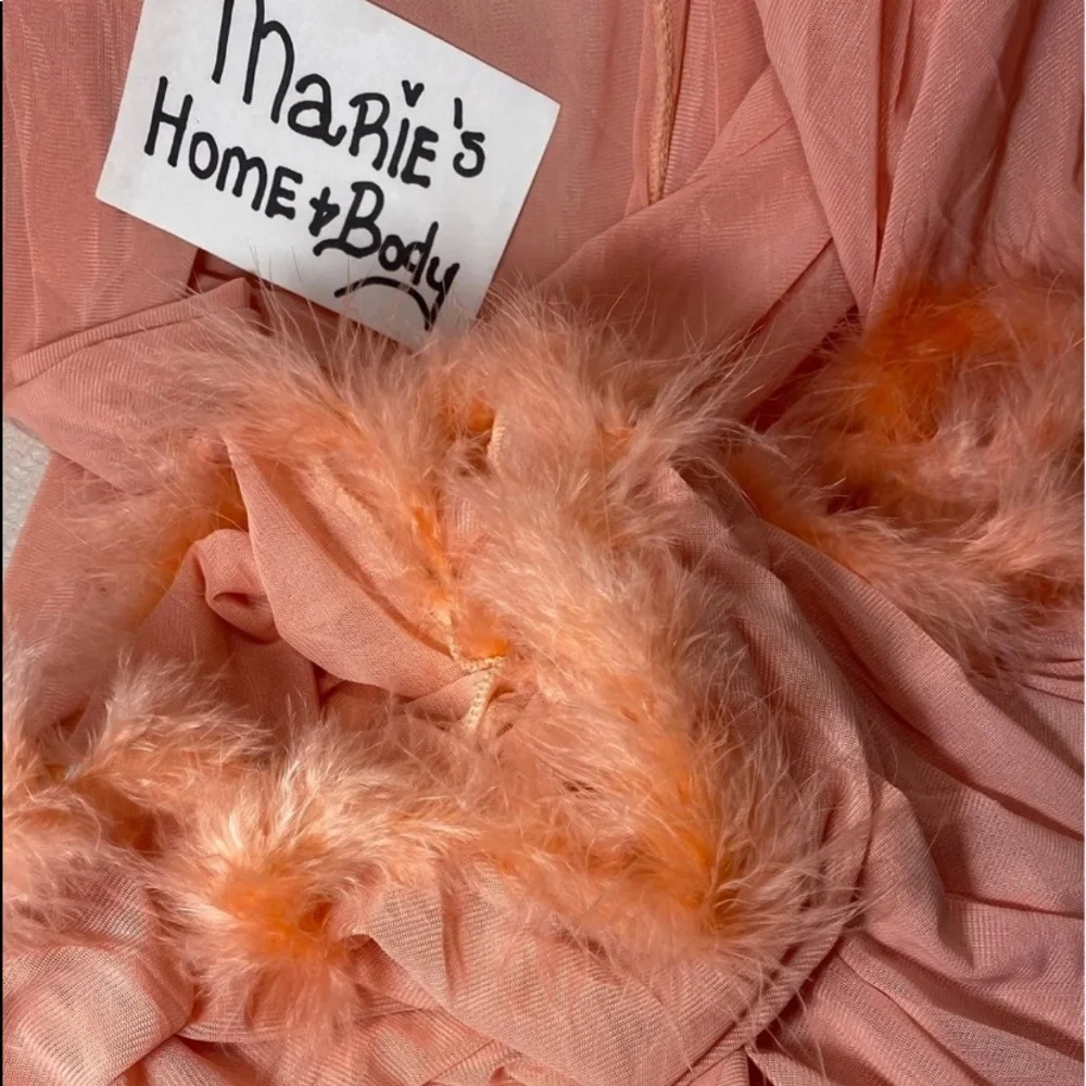 Women’s pink feather bathrobe sugar baby robe sleeper sexy lingerie cover up new - Picture 2 of 6